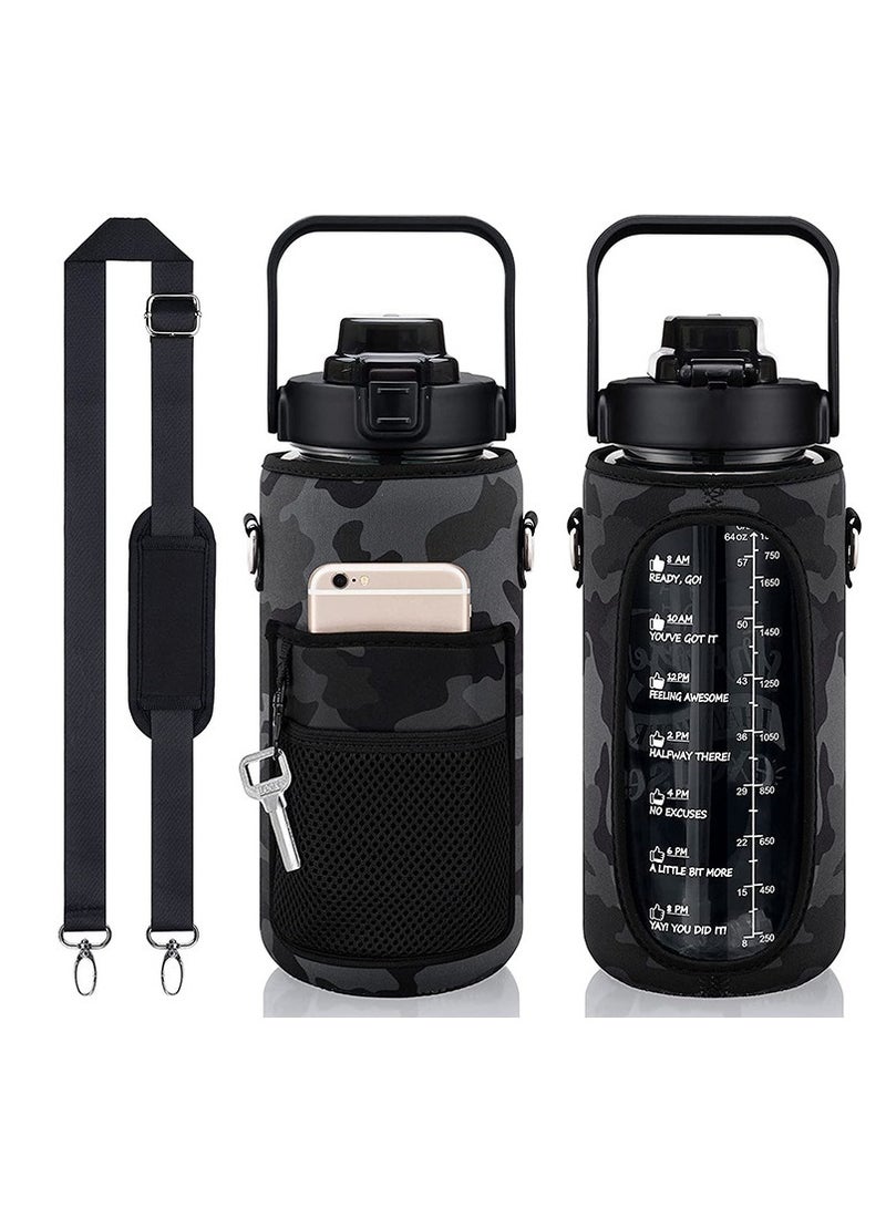 MIXDE Half Gallon Water Bottle with Sleeve & Strap 64 OZ Motivational Water Bottle with Straw & Time Marker to Drink Leakproof Tritan BPA Free Workout Gym Sport Water Jug, Sports Bottle - Image 3