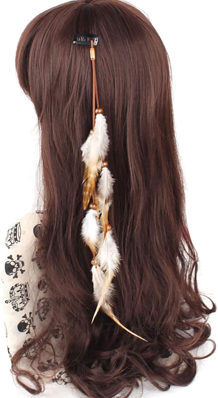 Fodattm Handmade Boho Hippie Hair Extensions with Feather Clip Comb Indian Feather Hairpin Headdress DIY Accessories for Women Lady