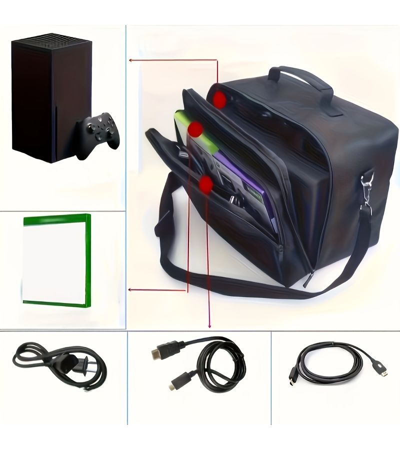 Black Storage Bag For Xbox Series X Console Games Cables Accessories - Image 1