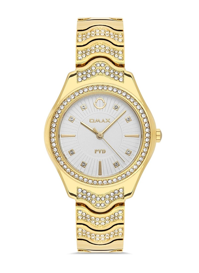 OMAX - Omax Women's Luxury Wristwatch, Watches for Women, Stainless Watches, Classic Gold Steel Band, White Round Dial, Waterproof Watch, 1 Year Warranty - Image 1