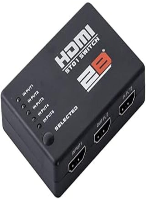 2B 5 to 1 Switch HDMI Adapter with Remote Control, Black