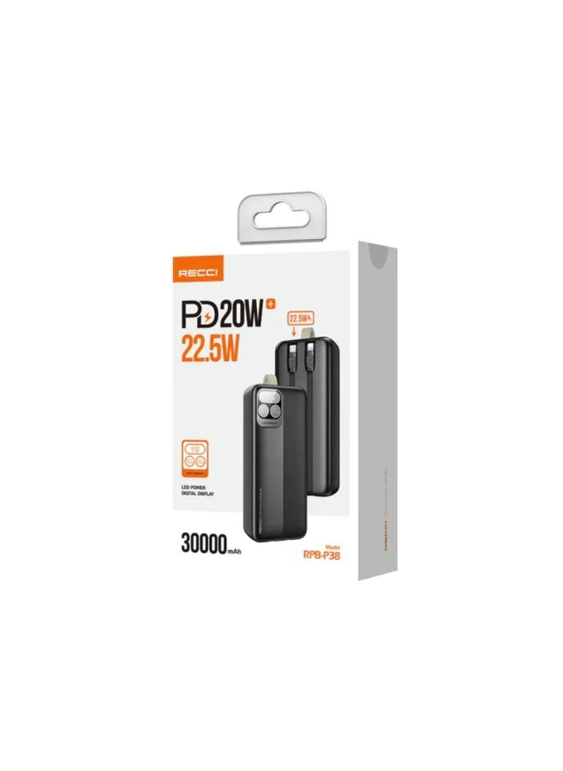 Recci Recci RPB-P38 PD 20W + 22.5W 30000mAh Power Bank with Built-in Type-C & Lightning Cable  - Image 3