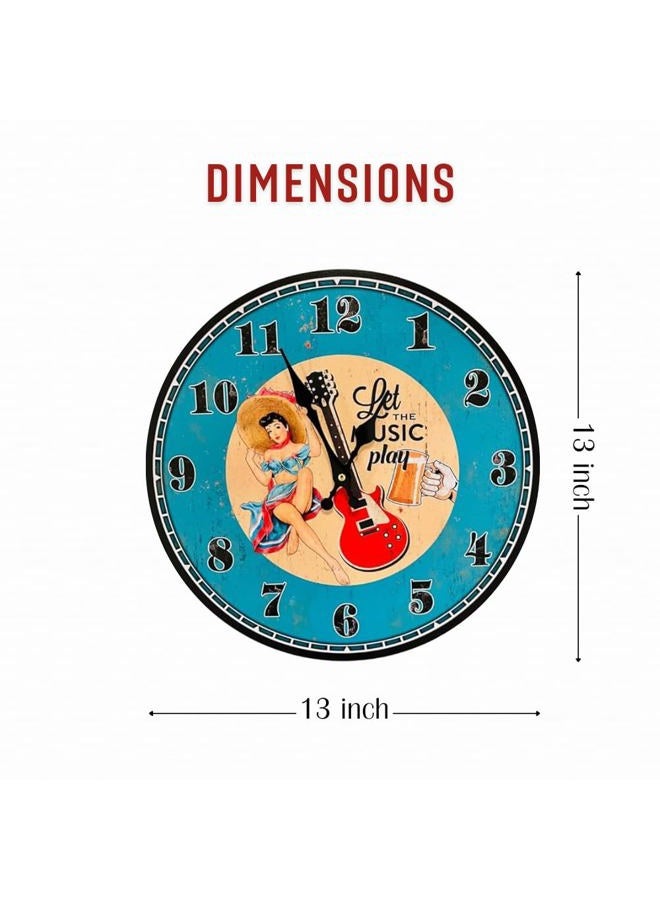 hadaaya Vintage Faded Look 13 inch Round Guitar Theme Wall Clock, Shabby Chic - Image 2