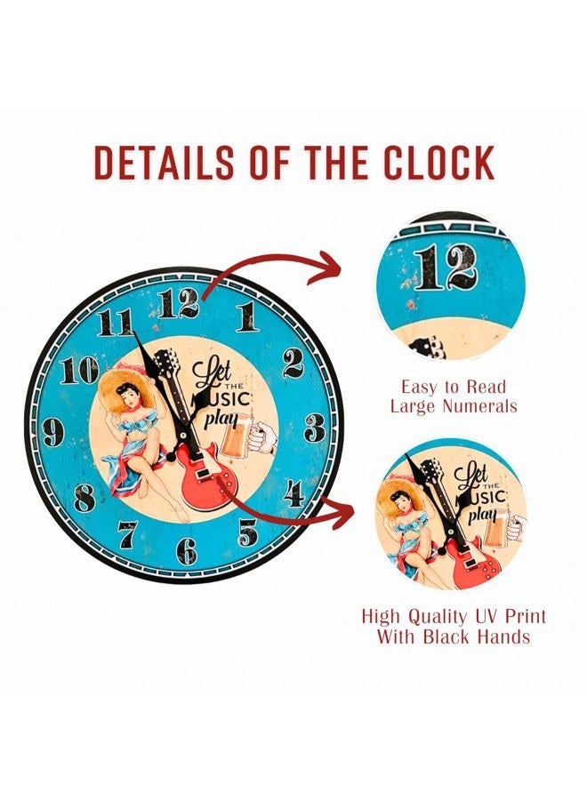 hadaaya Vintage Faded Look 13 inch Round Guitar Theme Wall Clock, Shabby Chic - Image 3