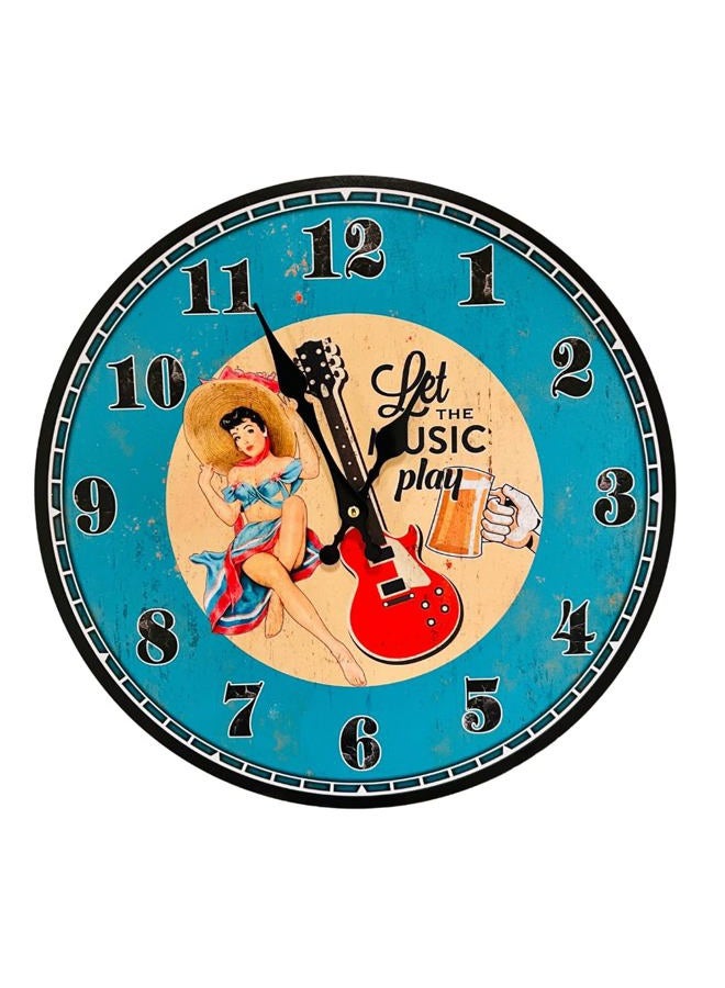 hadaaya Vintage Faded Look 13 inch Round Guitar Theme Wall Clock, Shabby Chic - Image 1