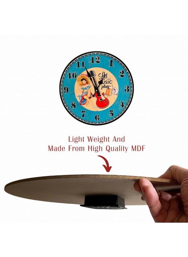hadaaya Vintage Faded Look 13 inch Round Guitar Theme Wall Clock, Shabby Chic - Image 4