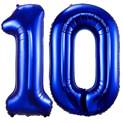 BBPOOL بالونات رقم 10 زرقاء بحرية 40 بوصة بالون عيد ميلاد كبير من الفويل مايلار رقم رقمي للعيد ميلاد حفلة تخرج استحمام طفل زفاف زينة ذكرى - Image 1