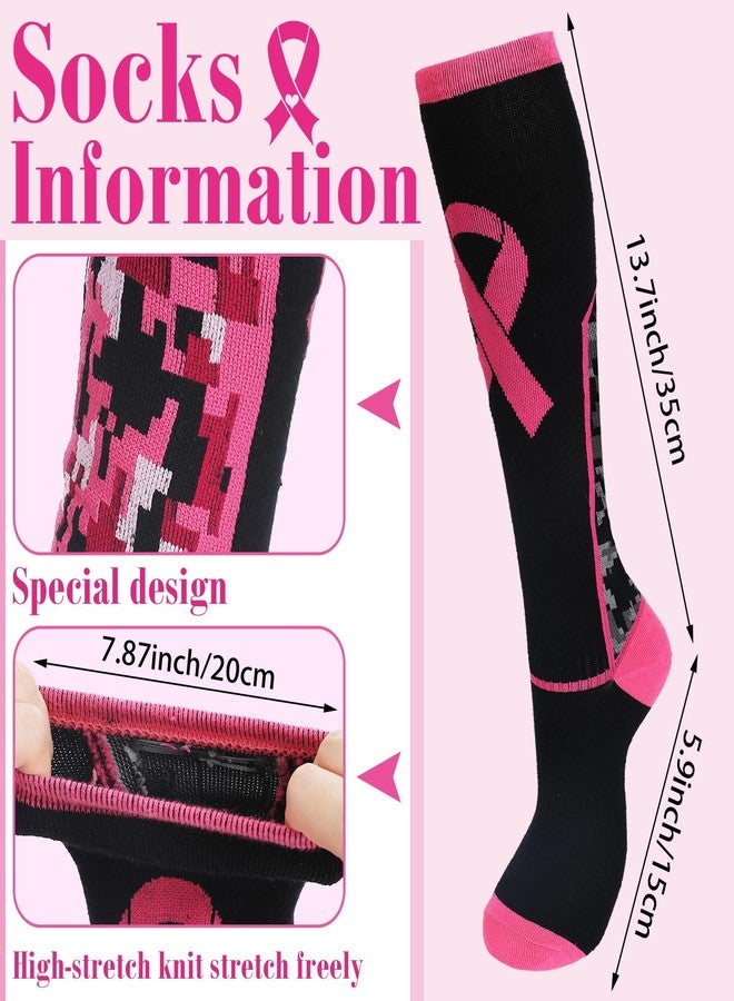 Suhine 12 Pairs Breast Cancer Awareness Socks Wristband Set 6 Pink Ribbon Thigh High Socks 6 Sweatband for Women Men Breast Cancer Awareness Pink out Day Football Softball Soccer Sport Accessories - Image 3