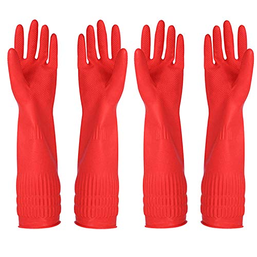 YSLON Rubber Cleaning Gloves Kitchen Dishwashing Glove 2-Pairs And Cleaning Cloth 2-Pack,Waterproof Reuseable.(Medium) - Image 1