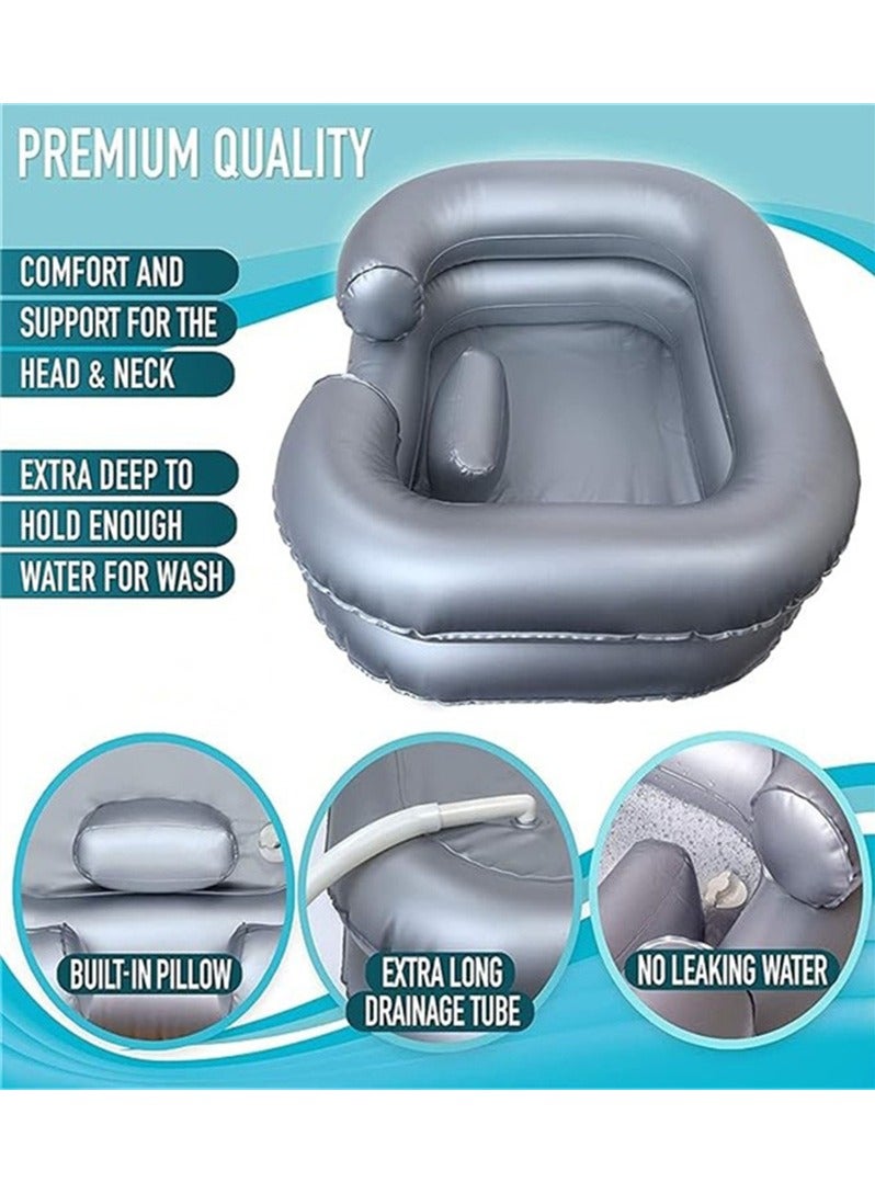 Inflatable shampoo basin with pillow, portable bathtub shampoo basin bowl, helpful for pregnant women, elderly people, disabled people, injured, injured and bedridden people - Image 2