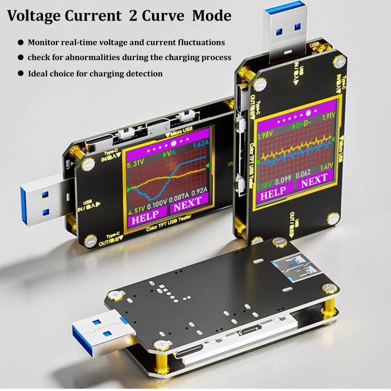Eversame USB C Power Meter Tester, Eversame USB Voltmeter Ammeter Load Tester,USB Voltage and Current Monitor with Braided USB C to USB C Cable(1.5Ft/50cm)-Test USB Cable Speed - PD 2.0/3.0 QC 2.0/3.0/4.0 - Image 3