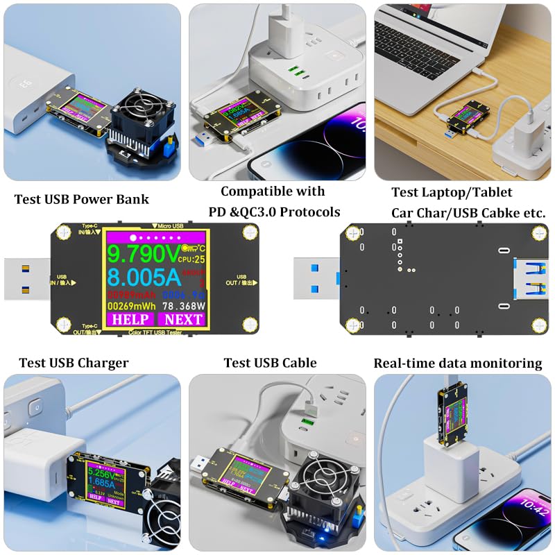 Eversame USB C Power Meter Tester, Eversame USB Voltmeter Ammeter Load Tester,USB Voltage and Current Monitor with Braided USB C to USB C Cable(1.5Ft/50cm)-Test USB Cable Speed - PD 2.0/3.0 QC 2.0/3.0/4.0 - Image 5