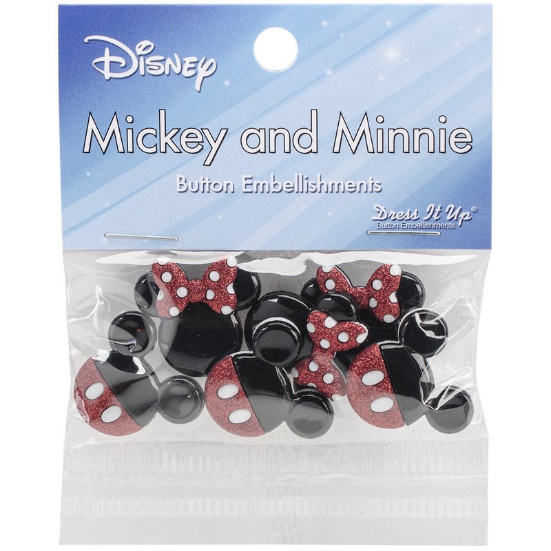 Dress It Up Mickey and Minnie Glitter Disney Buttons  Mickey and Minnie Heads Glitter Embellishments for Sewing Crafting Quilting Scrapbooking Sewing  Dress It Up Buttons
