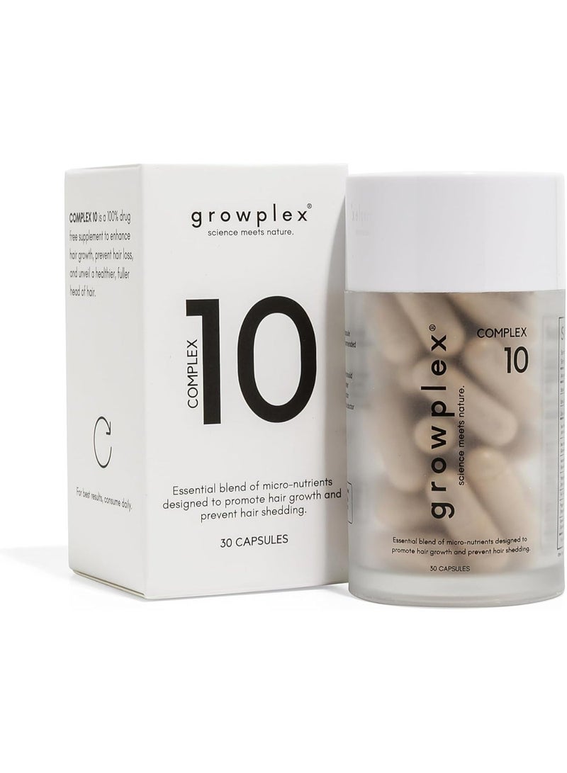 GROWPLEX Complex10 Hair Growth Supplement | 10-Ingredient Formula | Biotin 2000mcg, Saw Palmetto & Zinc | For Men & Women | 30 Capsules - Image 1
