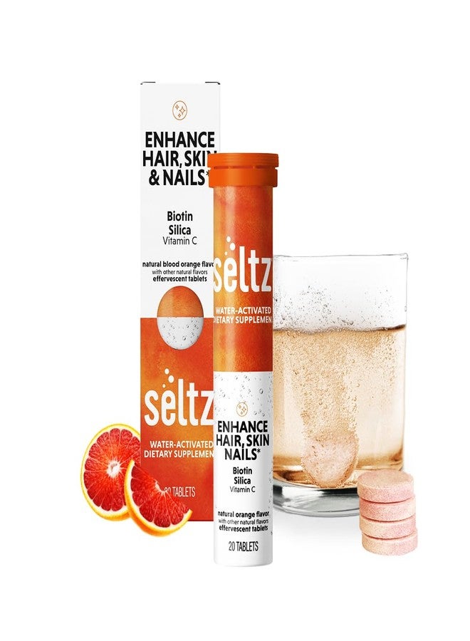 Seltz سيلتز® لتعزيز صحة الشعر والبشرة والأظافر - فيتامينات فوارة مع البيوتين والسيليكا وفيتامين سي لدعم الجمال والمناعة - بنكهة البرتقال الأحمر، بدون إضافة سكر، 20 قرصًا (عبوة واحدة) - Image 1