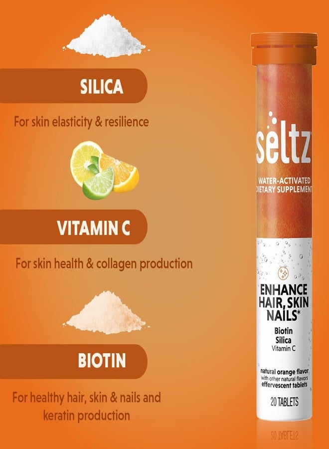 Seltz سيلتز® لتعزيز صحة الشعر والبشرة والأظافر - فيتامينات فوارة مع البيوتين والسيليكا وفيتامين سي لدعم الجمال والمناعة - بنكهة البرتقال الأحمر، بدون إضافة سكر، 20 قرصًا (عبوة واحدة) - Image 2