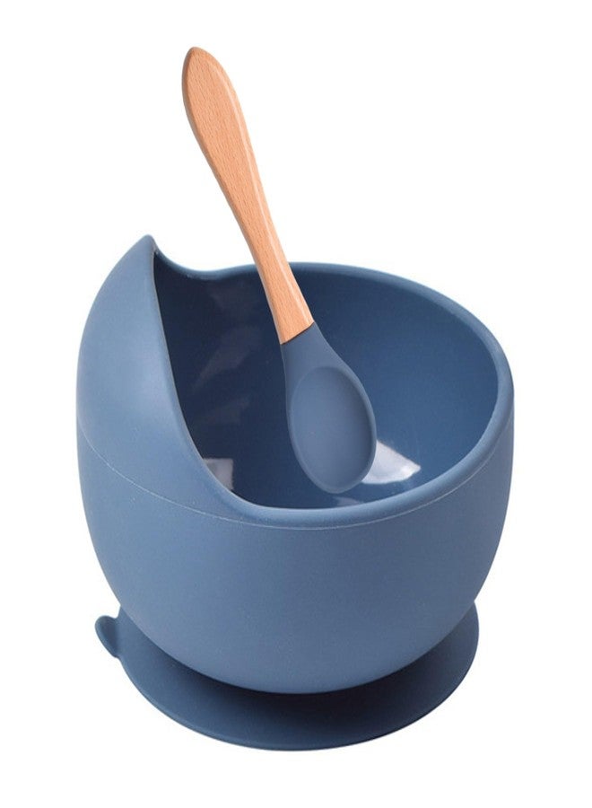 OLWICK طقم وعاء وملعقة سيليكون من أولويك® للأطفال الصغار والرضع | أوعية طعام غير قابلة للكسر | تصميم مانع للانزلاق | آمن للاستخدام في الميكروويف وغسالة الصحون، عبوة من قطعة واحدة، أزرق داكن - Image 1