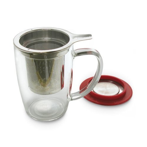 FORLIFE NewLeaf Glass Tea 16-Ounce Mug with Infuser and Lid, Red - Image 2