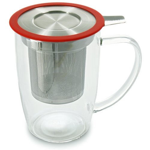 FORLIFE NewLeaf Glass Tea 16-Ounce Mug with Infuser and Lid, Red - Image 1