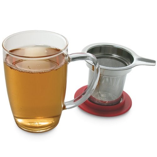 FORLIFE NewLeaf Glass Tea 16-Ounce Mug with Infuser and Lid, Red - Image 3