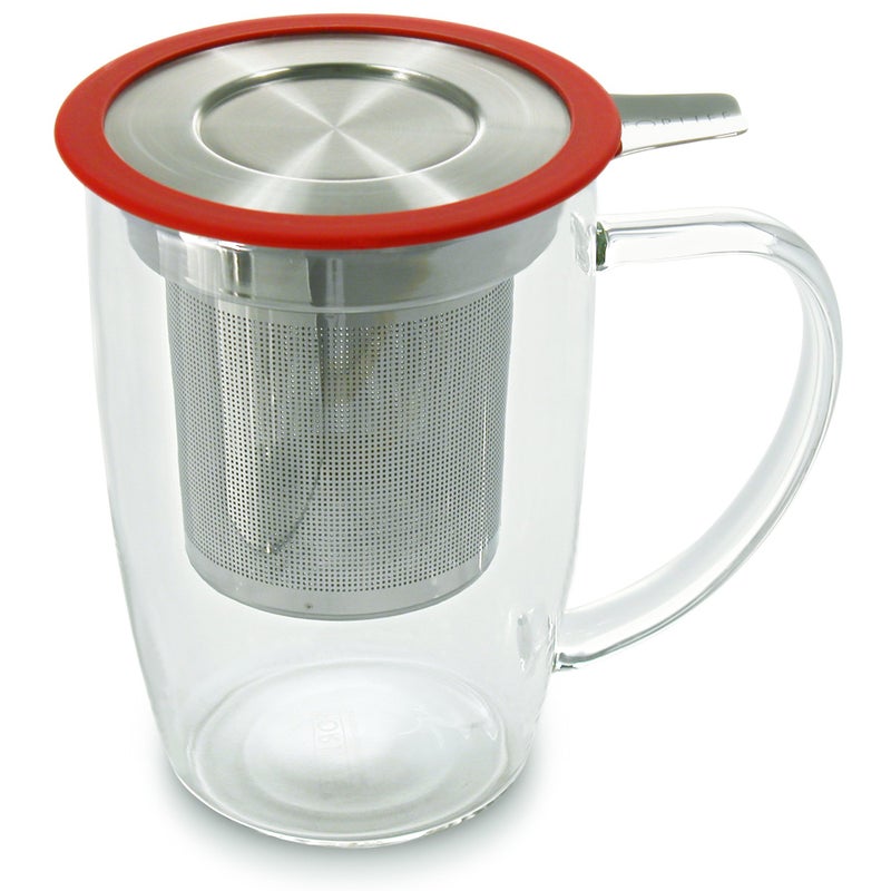 FORLIFE NewLeaf Glass Tea 16-Ounce Mug with Infuser and Lid, Red - Image 5