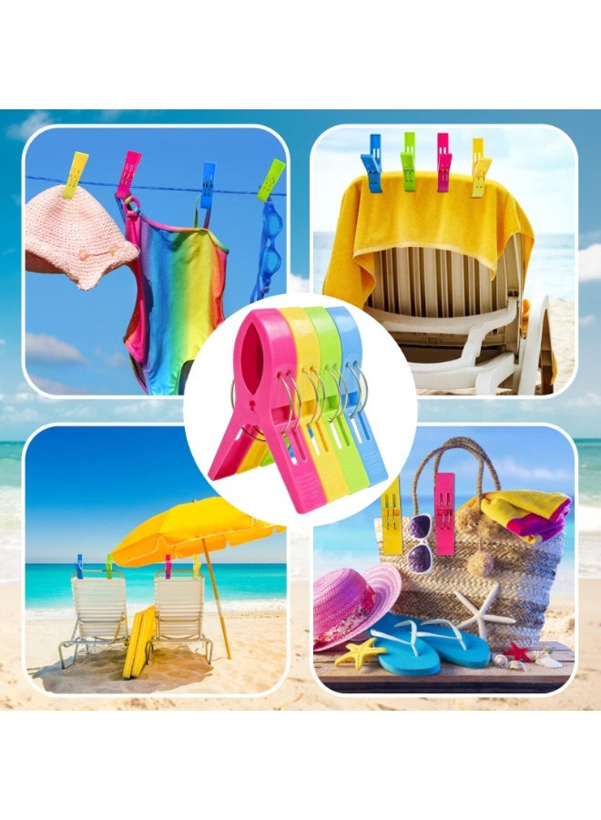 8 Pack Jumbo Plastic Beach Towel Clips for Pool Chairs, Bright Assorted Colors - Image 5