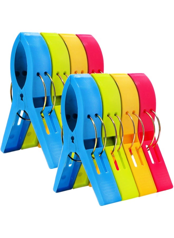 8 Pack Jumbo Plastic Beach Towel Clips for Pool Chairs, Bright Assorted Colors - Image 1