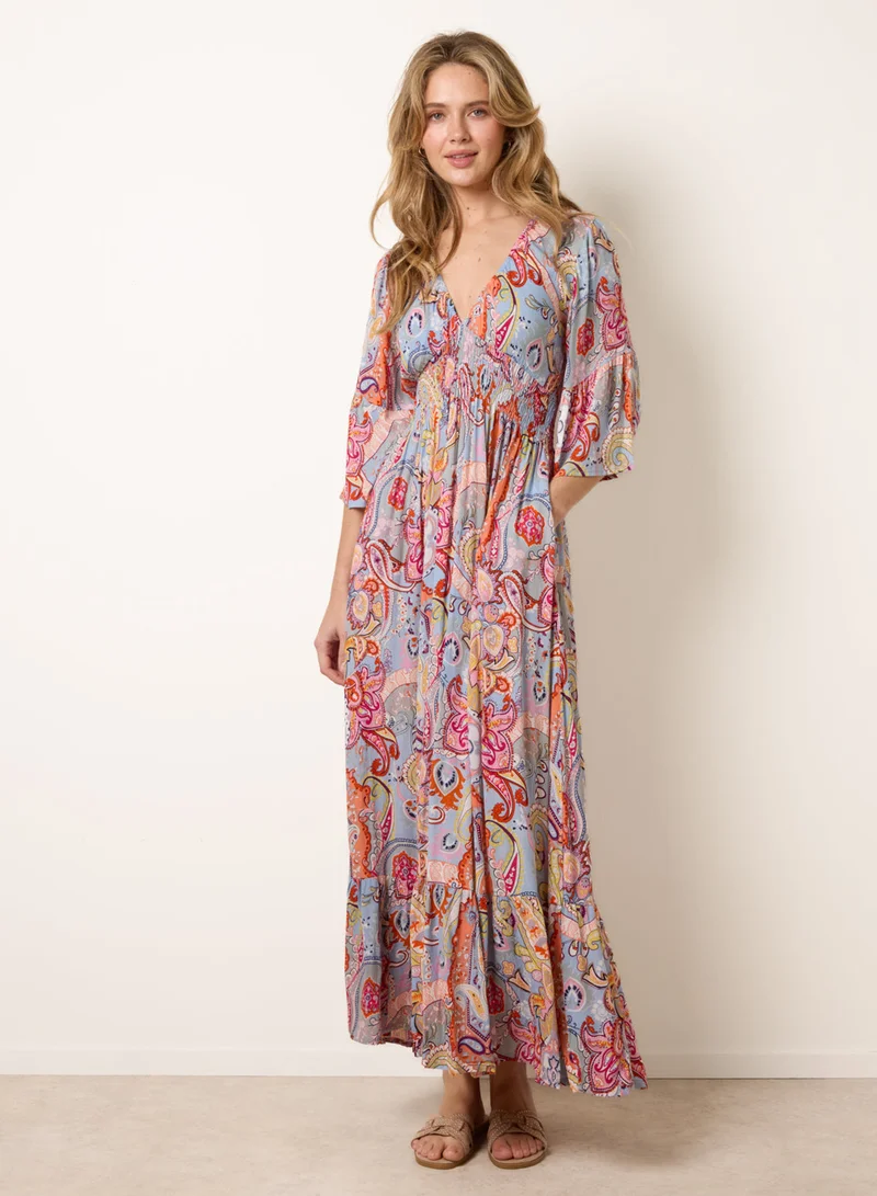 بلو فانيلا Paisley Print V Neck Maxi Dress