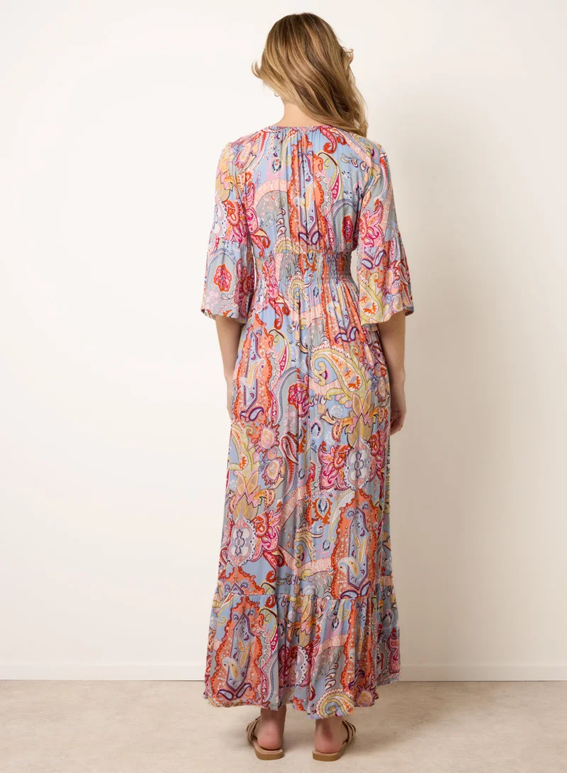 بلو فانيلا Paisley Print V Neck Maxi Dress