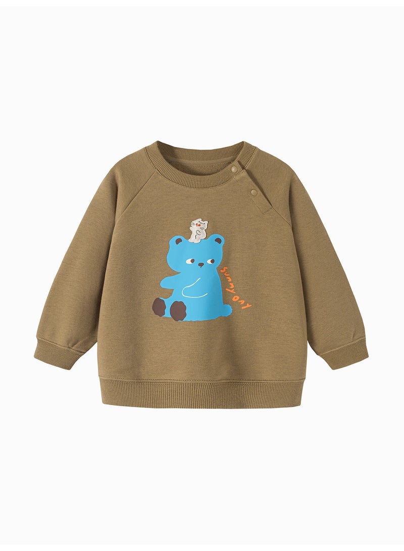 ميني بالا سويتشرت طفلك الأكمام الطويلة غير المنفصلة للاطفال الصغار، بطبعة دب وقط كرتوني، قطعة خليط قطن ناعمة، قطعة أطفال لطيفة ومريحة للارتداء اليومي - Image 4