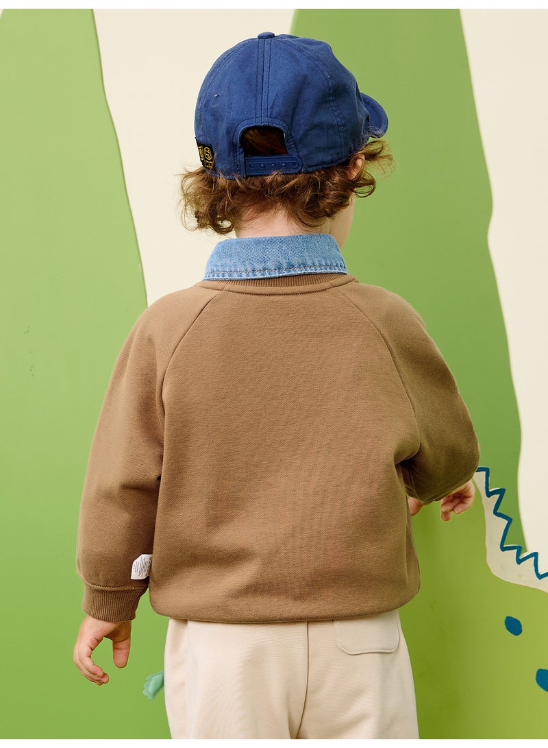 ميني بالا سويتشرت طفلك الأكمام الطويلة غير المنفصلة للاطفال الصغار، بطبعة دب وقط كرتوني، قطعة خليط قطن ناعمة، قطعة أطفال لطيفة ومريحة للارتداء اليومي - Image 3