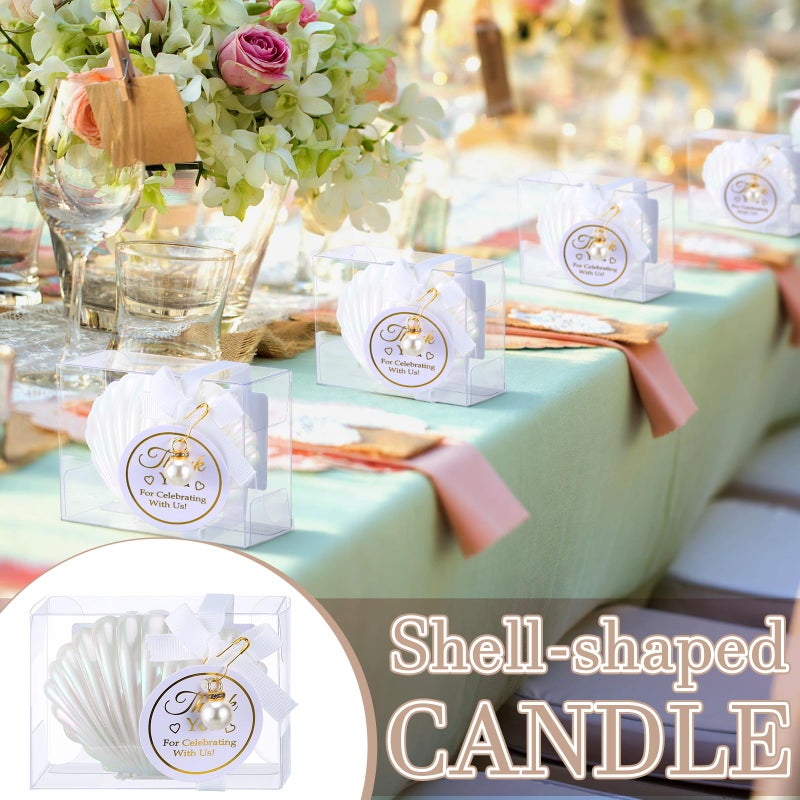 Conelist 30 Sets Seashell Candle Wedding Gift Favors Scented Candles with Clear Plastic Box, Pearl, Gift Tag, Ribbon Beach Wedding Party Favor Thank You Gifts for Guest Bridal Shower (White Ribbon) - Image 4