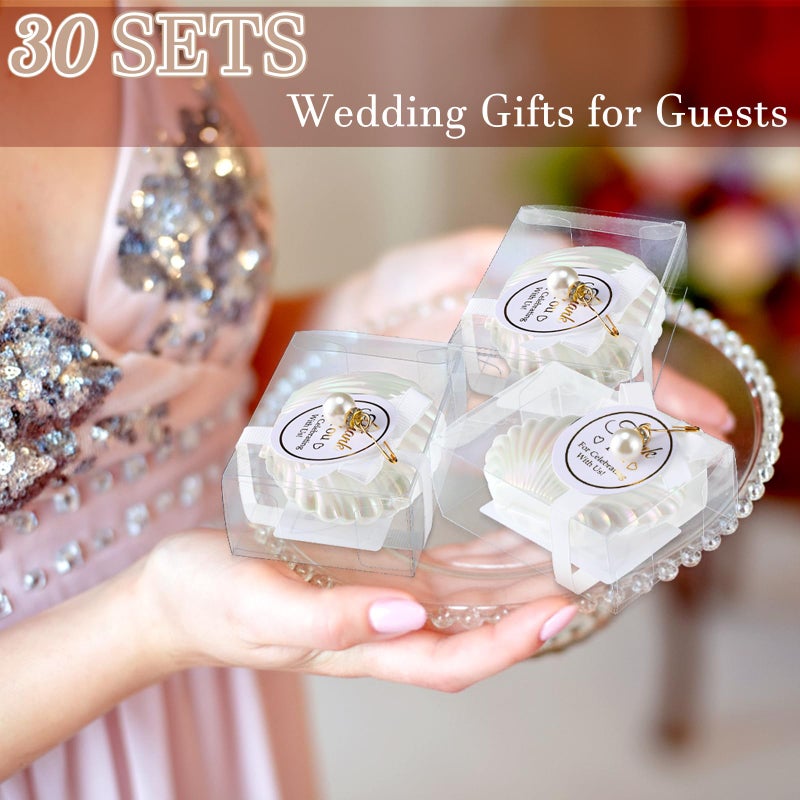 Conelist 30 Sets Seashell Candle Wedding Gift Favors Scented Candles with Clear Plastic Box, Pearl, Gift Tag, Ribbon Beach Wedding Party Favor Thank You Gifts for Guest Bridal Shower (White Ribbon) - Image 5