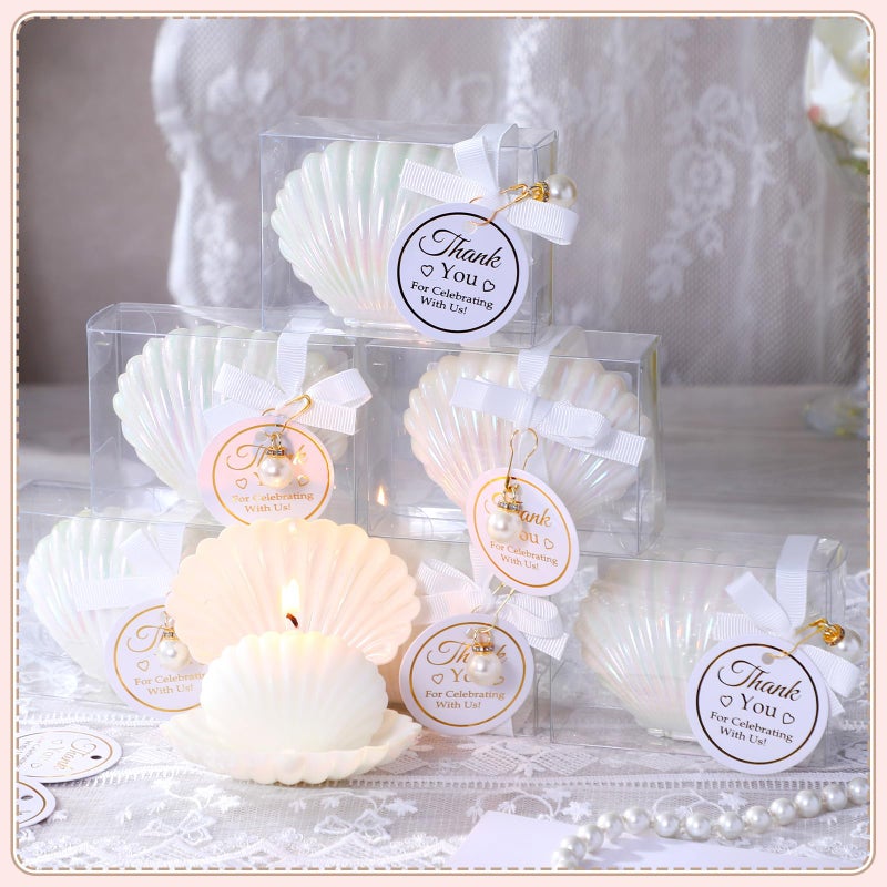 Conelist 30 Sets Seashell Candle Wedding Gift Favors Scented Candles with Clear Plastic Box, Pearl, Gift Tag, Ribbon Beach Wedding Party Favor Thank You Gifts for Guest Bridal Shower (White Ribbon) - Image 2