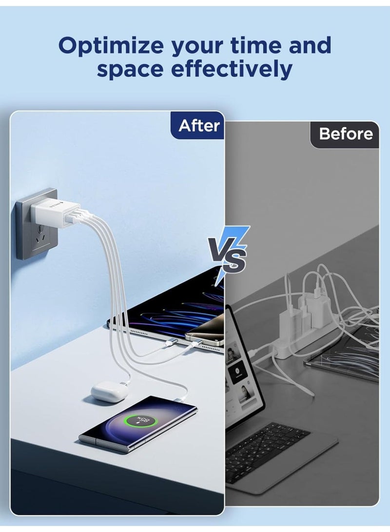 شاحن USB-C بتقنية الشحن السريع PD بقوة 40 واط، مزود بأربعة منافذ، محول شحن سريع لأجهزة iPhone، قابس شحن متعدد من النوع C، شاحن جداري USB لأجهزة iPhone 16 و15 و14 و13، وiPad Pro/Air، وGalaxy S24 وS23 وS22، وMacBook Pro/Air، وأجهزة الكمبيوتر المحمولة من Dell وHP - Image 4