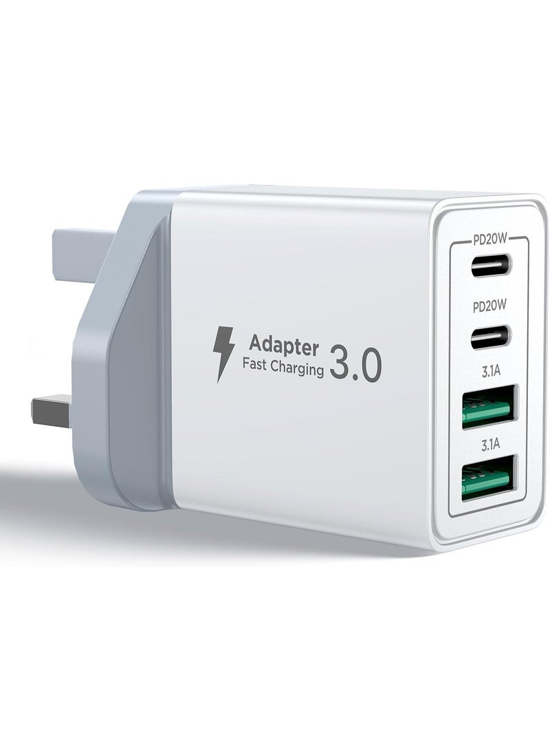 شاحن USB-C بتقنية الشحن السريع PD بقوة 40 واط، مزود بأربعة منافذ، محول شحن سريع لأجهزة iPhone، قابس شحن متعدد من النوع C، شاحن جداري USB لأجهزة iPhone 16 و15 و14 و13، وiPad Pro/Air، وGalaxy S24 وS23 وS22، وMacBook Pro/Air، وأجهزة الكمبيوتر المحمولة من Dell وHP - Image 2