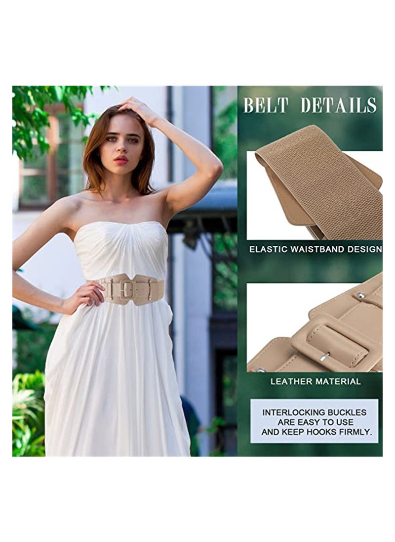 SYOSI Women's Elastic Vintage Belt, Stretchy Retro Wide Waist Cinch Belt, Corset Belt Retro Chunky Buckle Belts Fashion Wide Waist Belt Waistband for Dresses Coats (2 Pieces)  - Image 2