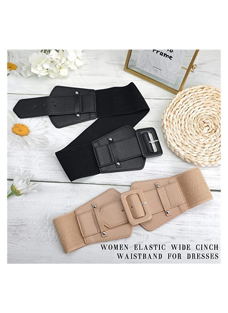 SYOSI Women's Elastic Vintage Belt, Stretchy Retro Wide Waist Cinch Belt, Corset Belt Retro Chunky Buckle Belts Fashion Wide Waist Belt Waistband for Dresses Coats (2 Pieces)  - Image 4
