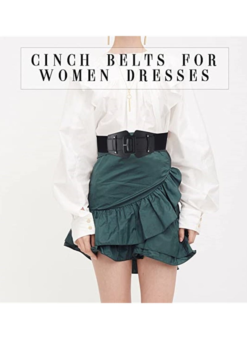 SYOSI Women's Elastic Vintage Belt, Stretchy Retro Wide Waist Cinch Belt, Corset Belt Retro Chunky Buckle Belts Fashion Wide Waist Belt Waistband for Dresses Coats (2 Pieces)  - Image 3