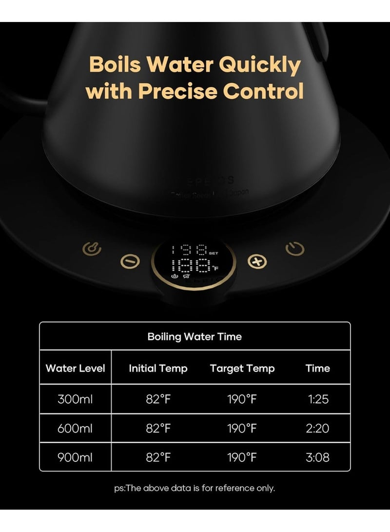 الكوكيناري کتری برقی Cocinare Flow B9 Barista Gooseneck با کنترل دقیق دما از جنس استیل ضد زنگ، رنگ خاکستری تیره مات، حجم 0.9 لیتر - Image 3