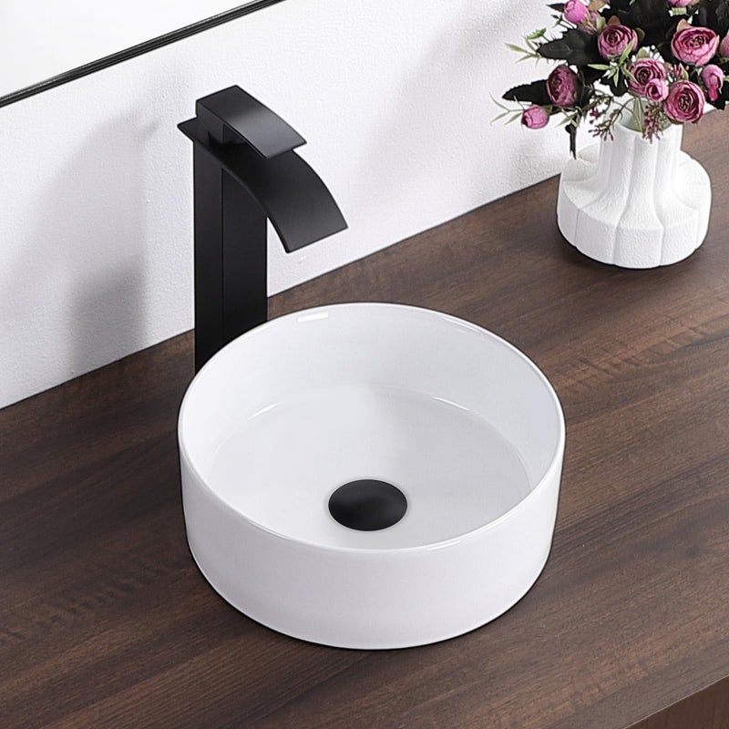 KARAMAG Bathroom Sink 12 Inch Round Vessel Sink Above Counter Porcelain Ceramic Small Sink Bowl Ceramic Vessel Sinks for Bathrooms Ideal for Small Space 122x122x43
