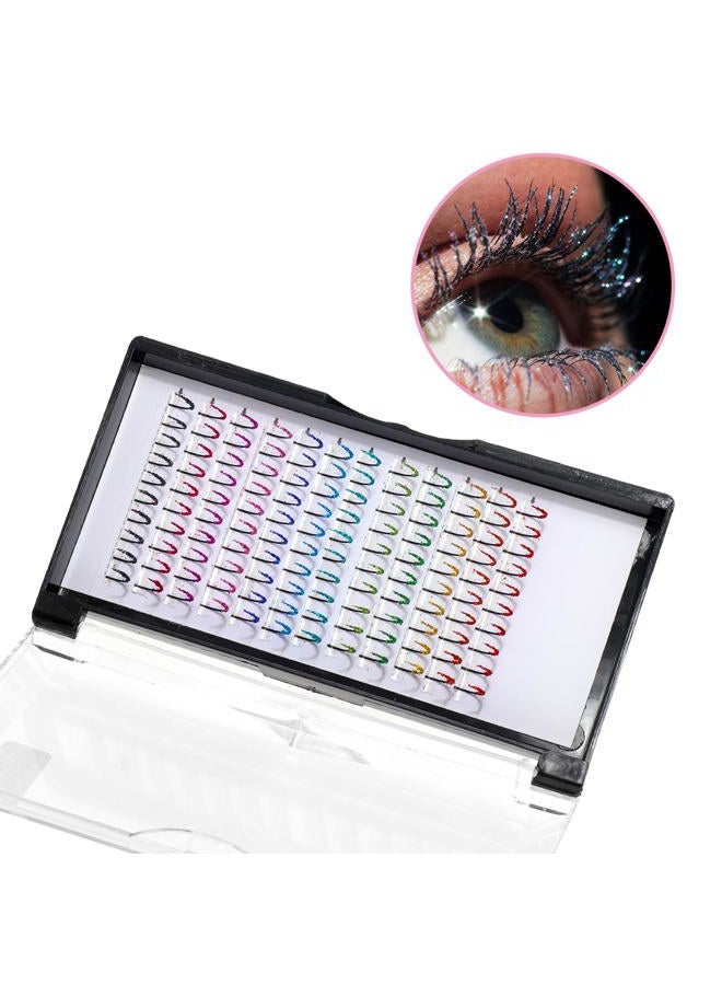COMNICO Individual Eyelashes, Colourful Eyelash Extensions, Pack of 120, 12 Coloured Glitter Eyelash Extensions, Coloured Eyelashes, Individual Curl, 15 mm, DIY Artificial Eyelashes, Accessories for - Image 4