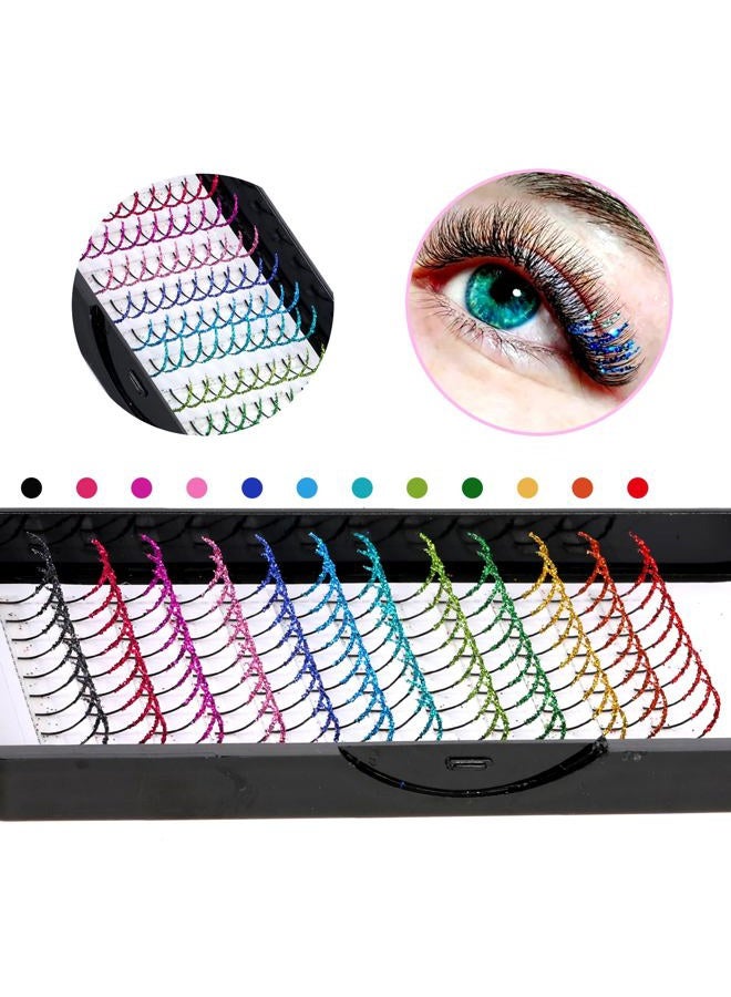 COMNICO Individual Eyelashes, Colourful Eyelash Extensions, Pack of 120, 12 Coloured Glitter Eyelash Extensions, Coloured Eyelashes, Individual Curl, 15 mm, DIY Artificial Eyelashes, Accessories for - Image 3