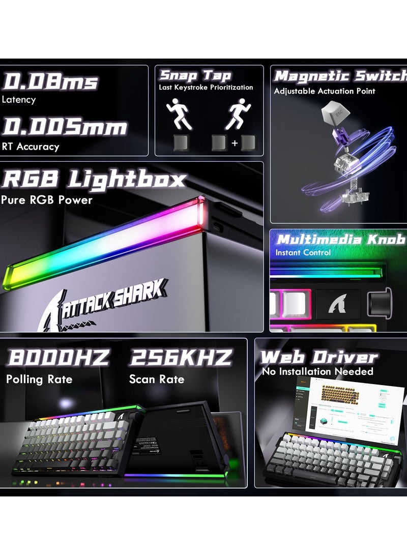 Attack Shark R85HE Wired 75% Hall Effect Rapid Trigger Mechanical RGB Gaming Keyboard with 8K Polling,0.05mm RT Accuracy,0.08MS Latency,Magnetic Switch,5 Layer Sound Damped,Driver for PC(Moonlight) - Image 2