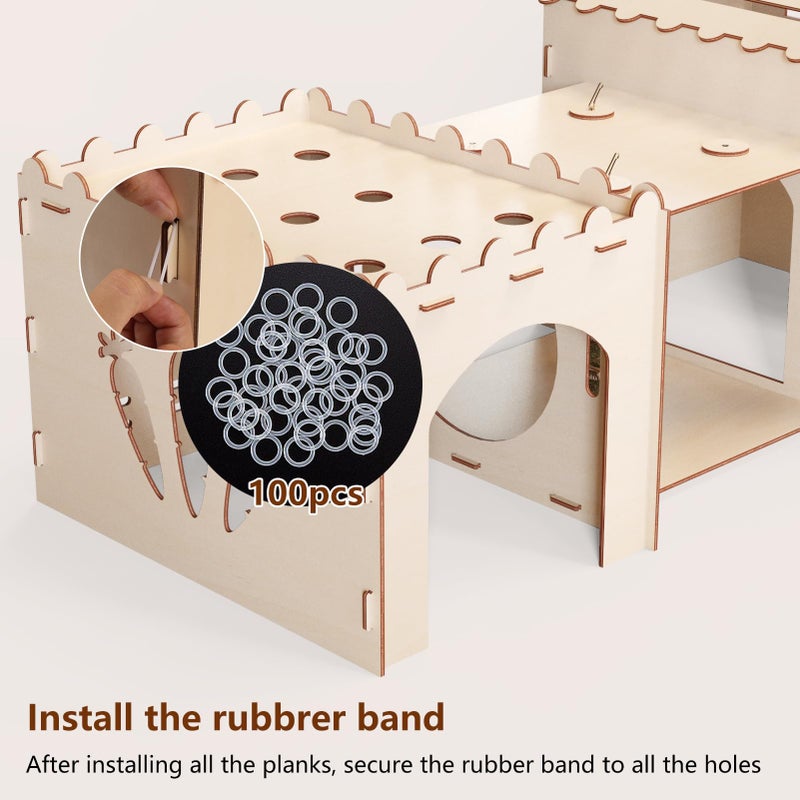 Woiworco Extra Large Rabbit Castle Hideout Bunny House for Easter Day with 3 Houses and Toys, Wooden Bunny Hideout Indoor Large Rabbit Hutch Play Houses and Hideouts Nut Castle Hamsters - Image 5