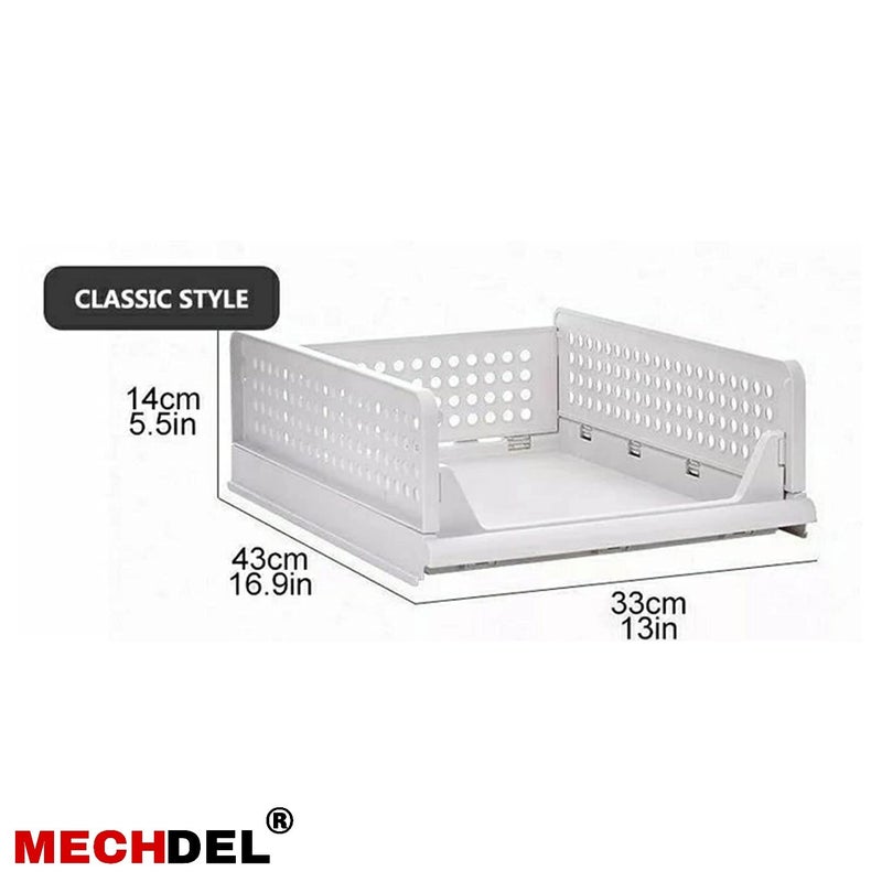 mechdel Plastic Foldable And Stackable Closet Organizer Drawer 5 Tiers Clothes Storage Rack Almirah Space Organizer For Cupboard White White 4Pcs - Image 3