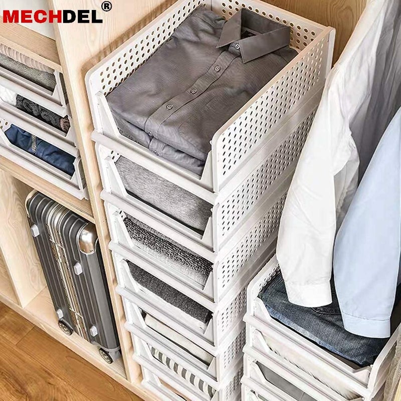 mechdel Plastic Foldable And Stackable Closet Organizer Drawer 5 Tiers Clothes Storage Rack Almirah Space Organizer For Cupboard White White 4Pcs - Image 5