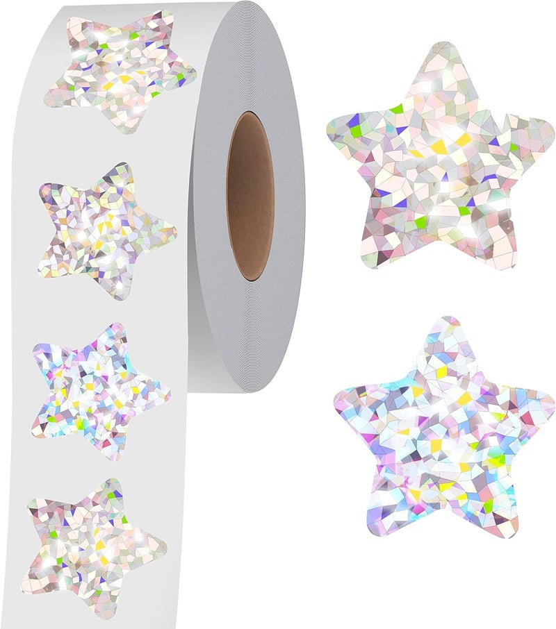 جيه زد اس 500 قطعة من ملصقات النجوم اللامعة المجسمة، ملصقات معدنية فضية ذاتية اللصق، ملصقات نجوم لامعة عاكسة، ملصقات مخطط سلوك المكافآت للأطفال والطلاب والمعلمين (فضي) - Image 1
