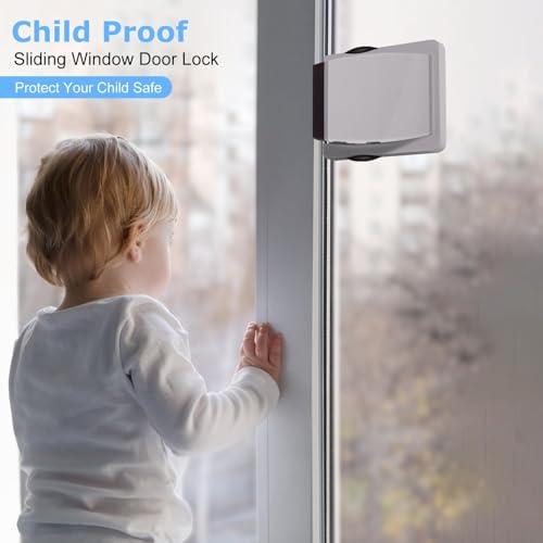 KPNG Sliding Door Lock, 3M Adhesive Child Safety Sliding Glass Door Lock for Sliding Glass , Windows, More Security for Childproof Windows, Patios , Closet ,Cabinet For Your Baby and Pets (Gray,Brown,Green, Random)( Pack Of-4) - Image 3