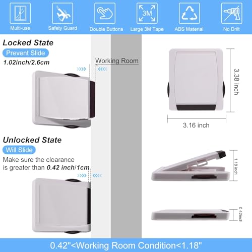 KPNG Sliding Door Lock, 3M Adhesive Child Safety Sliding Glass Door Lock for Sliding Glass , Windows, More Security for Childproof Windows, Patios , Closet ,Cabinet For Your Baby and Pets (Gray,Brown,Green, Random)( Pack Of-4) - Image 2